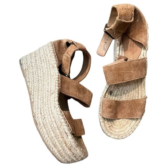 Soludos Brown Leather Platform Espadrilles 8 - Picture 1 of 7